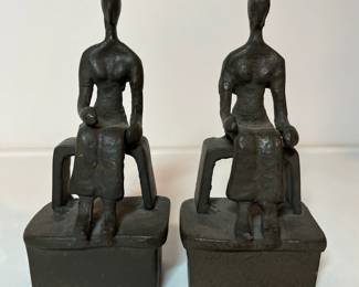 C18 - $40 PAIR. Vintage Bookends or Doorstops. Abstract Bronze Alloy Seated Woman Sculptures.