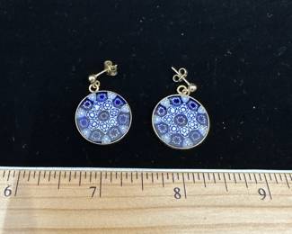 J47 - $25. Sterling Earrings with Millefiori Blue Glass.