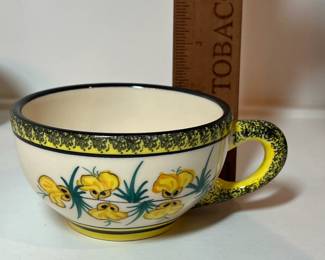 C31 - $200. "Broom & Heather" Quimper. 2 - Dessert Plates 8.5". 2 - Saucers 6". 2 Tea Cups - 5" x 2.25". 1 Cream & Sugar. 1 Tea Pot 8.5" x 5.5".