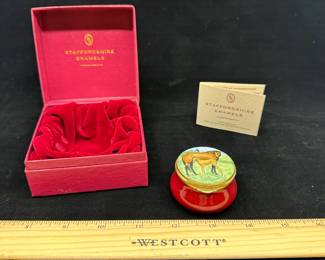 J4 - $80. Staffordshire Enamels Hinged Lidded Trinket Box. Horse & Foal.