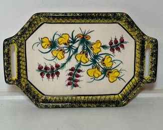 C29 - $40. Henriot Quimper Double Handled Tray. Measures 9.5" x 6". "Broom & Heather" Pattern.