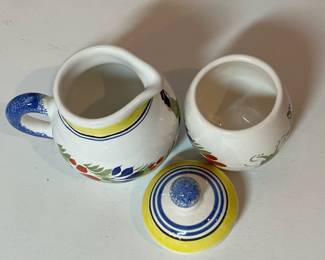 C14 - $250 SET. Includes 2 - 10" Dinner Plates. Cream & Sugar. 2 Coffee/Tea Cups 4" x 2.5". 2 Saucers 6.5". Teapot 9.75" x 7.5" tall.