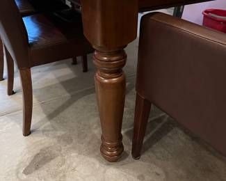 C4 - $1,500. Pottery Barn Table with 8 chairs. Table has 2 leaves. 2 captains chairs. 6 regular chairs. Measures 40" wide x 6' long with NO leaves in. Set includes 2 - 16" leaves. When all together it is 104". Table surface has some gentle wear marks but no huge gouges or issues. Chairs are all in very good condition. Most were scattered around the house in guest bedrooms and not regularly used.