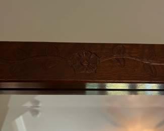 C90 - $350. American Eastlake Cheval Dressing Mirror - circa 1920s. Measures 25" wide x 19" deep x 60" tall. Carved flowers on top and bottom of frame. In very good antique condition.