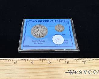 J26 - $24. Liberty Walking Half Dollar & Mercury Dime