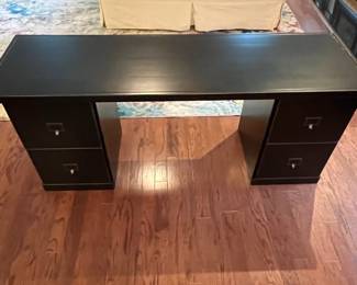 C54 - $1200. Ballad Designs Desk. Measures 66.5" x 20.5" x 28" tall. Moves in 3 pieces - 2 filing cabinets & top. Top corners do show some wear - see photos.