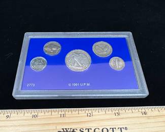 J25 - $35. American Series Vanishing Classics Collection. 1943 Steel Penny & Mercury Dime. 1936 Buffalo Nickel, 1942 Walking Liberty Half Dollar, 1925 Standing Liberty Quarter.