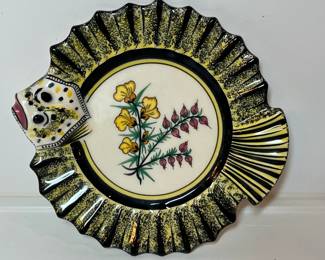 C34 - $40. Quimper Fish Plate with Crazing on entire front. Measures 9 1/8".
