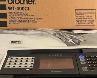 C103 - $300. Brother Color Laser Printer. Model MFC-9970CDW. Measures 19" square x 21" tall. Includes BU-300CL Belt Unit & WT-300CL Waste Toner Cartridge.