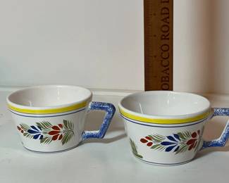 C14 - $250 SET. Includes 2 - 10" Dinner Plates. Cream & Sugar. 2 Coffee/Tea Cups 4" x 2.5". 2 Saucers 6.5". Teapot 9.75" x 7.5" tall.