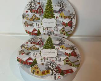 C16 - $100 for 8 Plates. 2015 Pottery Barn "Winter Village". (2 sets of 4 plates - 9.5")