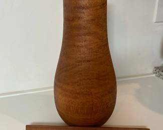 C48 - $35. Vintage Hand Turned Vase. Measures 14" tall x 6.5" at the widest point.