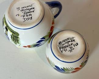 C14 - $250 SET. Includes 2 - 10" Dinner Plates. Cream & Sugar. 2 Coffee/Tea Cups 4" x 2.5". 2 Saucers 6.5". Teapot 9.75" x 7.5" tall.