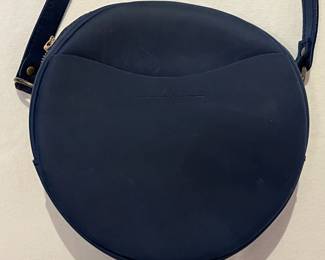 C69 - $50. Portland Leather Goods - Deep Water Blue Crossbody Purse. Measures 9" round + Strap.