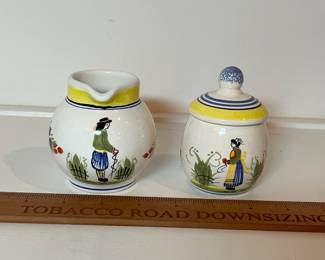 C14 - $250 SET. Includes 2 - 10" Dinner Plates. Cream & Sugar. 2 Coffee/Tea Cups 4" x 2.5". 2 Saucers 6.5". Teapot 9.75" x 7.5" tall.