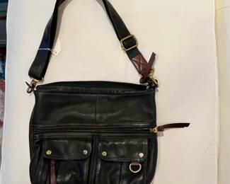 C67 - $35. Fossil Morgan Black Leather Crossbody Bag. Measures 14" x 2.5" x 12" + Strap.