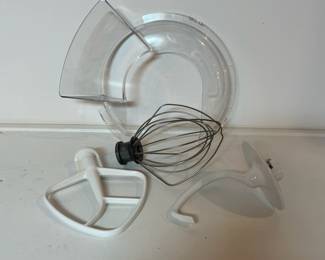 C46 - $120. KitchenAid Stand Mixer with 3 attachments and shield. Model KSM150PSCV from 2011. Gently used and motor sounds strong.