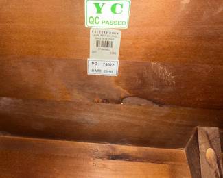 C4 - $1,500. Pottery Barn Table with 8 chairs. Table has 2 leaves. 2 captains chairs. 6 regular chairs. Measures 40" wide x 6' long with NO leaves in. Set includes 2 - 16" leaves. When all together it is 104". Table surface has some gentle wear marks but no huge gouges or issues. Chairs are all in very good condition. Most were scattered around the house in guest bedrooms and not regularly used.