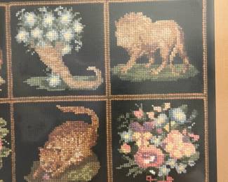 C58 - $125. Framed Vintage Needlepoint. Framed it measures 27" square.