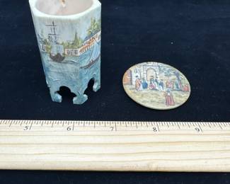 J12 - $40. Carved Bone lidded trinket box.