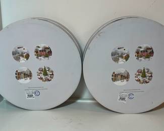 C16 - $100 for 8 Plates. 2015 Pottery Barn "Winter Village". (2 sets of 4 plates - 9.5")