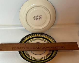 C31 - $200. "Broom & Heather" Quimper. 2 - Dessert Plates 8.5". 2 - Saucers 6". 2 Tea Cups - 5" x 2.25". 1 Cream & Sugar. 1 Tea Pot 8.5" x 5.5".