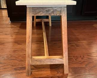 C104 - $45. Target "Accent Table". Measures 46" wide x 12" deep x 18.5" tall. Marble / Stone top with wood frame. Would be great for plants!