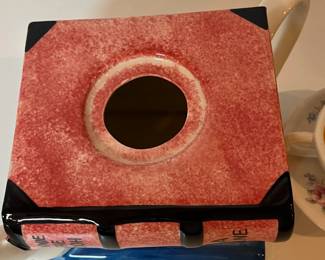 C43 - $30. Vintage Tony Carter Teapot with Stack of Books & Cup.