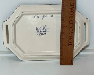 C29 - $40. Henriot Quimper Double Handled Tray. Measures 9.5" x 6". "Broom & Heather" Pattern.