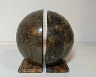 C19 - $100. Vintage Half Sphere Carved Marble Bookends. Heavy! Measures 6.5" x 6.5".