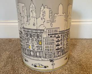 C75 - $30. DKNY NYC Skyline Taxi Ceramic Trash Can. Measures 10" x 8".