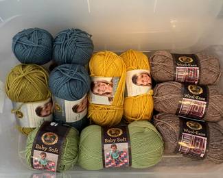 C105 - $65. Bin of Yarn, Knitting Needles & Ring Markers, crochet hooks.