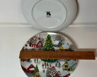 C16 - $100 for 8 Plates. 2015 Pottery Barn "Winter Village". (2 sets of 4 plates - 9.5")