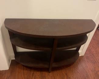 C128 - $75. Rounded Sofa Table or Entry Table. Measures 48" wide x 15" deep x 32" tall.