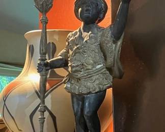 Pair of blackamoor brass candlesticks, amazing South West Native American pot by Arthur and Hilda Coriz.