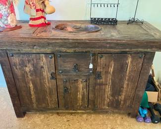 Amazing antique chest with copper sink ready to be installed.