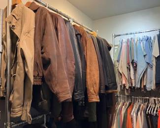 Nice men's clothing including many leather jackets