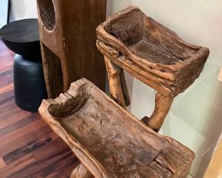 Metal table, solid antique wooden troughs???