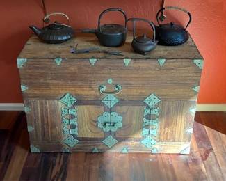 Korean chest with Japanese tea pots