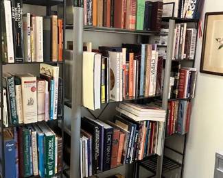 Library of various books on travel, cuisine, motorcycles and more.