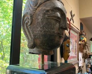 Antique Asian Buddha head on marble base