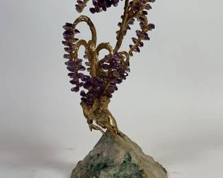 Bonsai Copper Wire With Amethyst On Moss Agate Stand