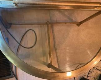 Half Round Brass And Smoked Glass Table
