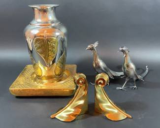 Silver And Gold Metallic Decor Featuring Silver Plated Pheasants