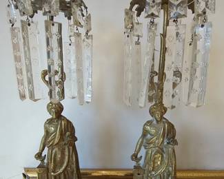 Antique Pair Brass French Arabian Men Girandoles Candle Sticks