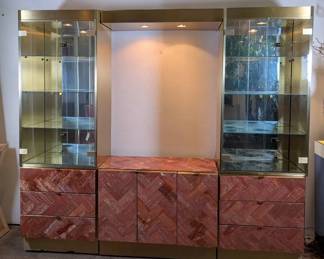 Ello Carrara Marble Chevron Modular Hutch Cabinet, MidCentury