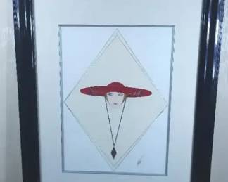 Erte Red Hat Framed Serigraph