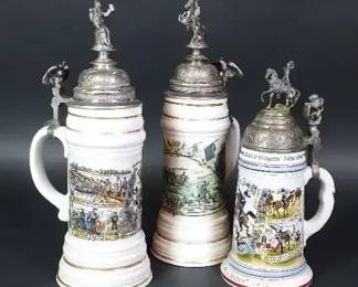 German Regimantal Porcelain Steins