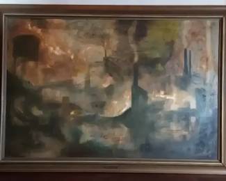 Marj Teague Industrial Night Oil Painting