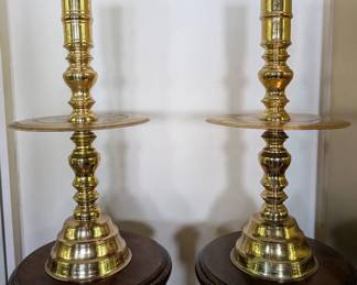 Etched Brass Altar Candle Holder Large Pair